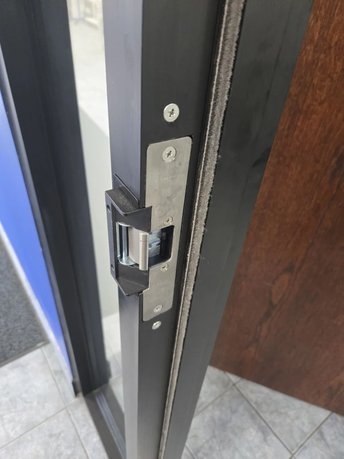 Electric door strike for access control.