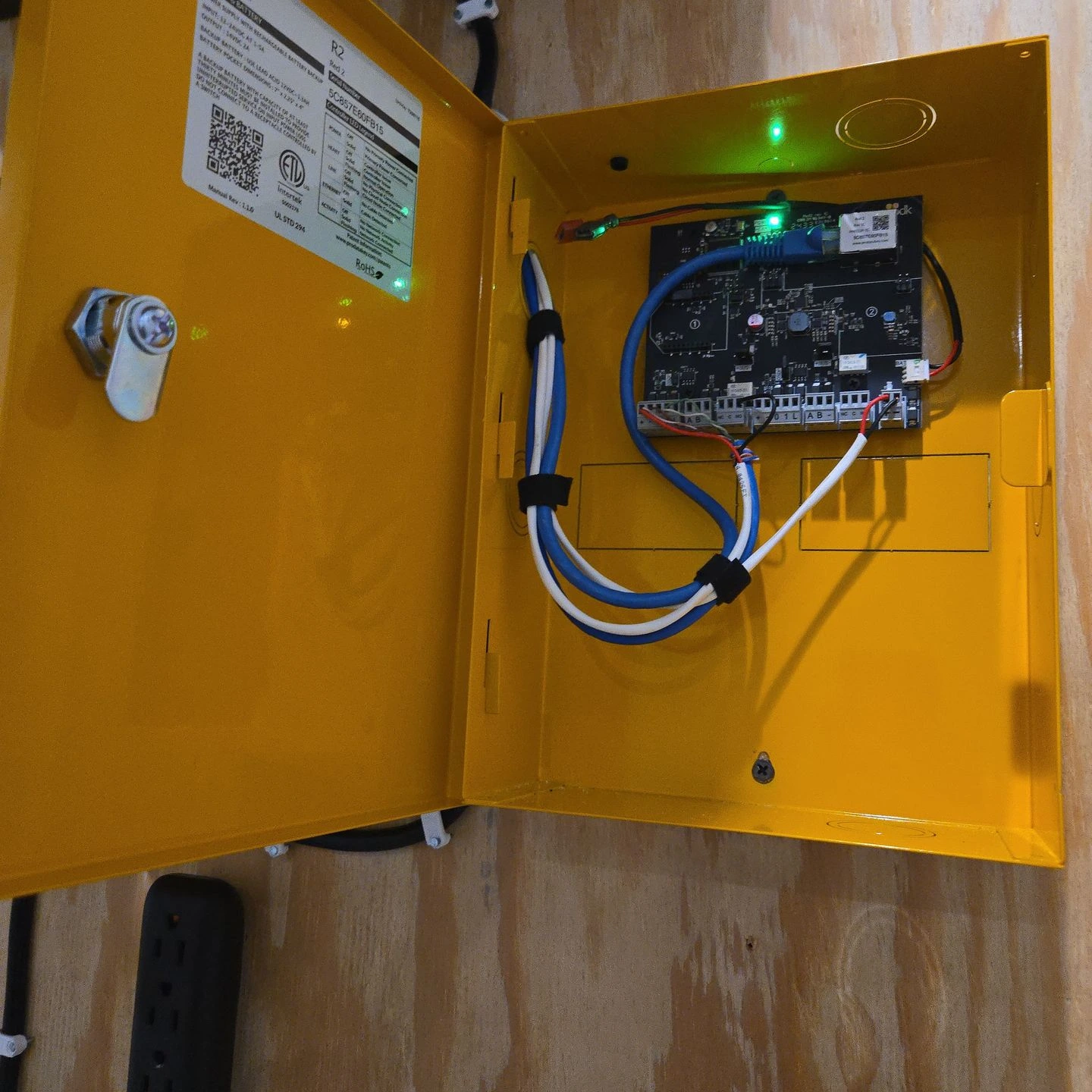 Access control panel with wiring.
